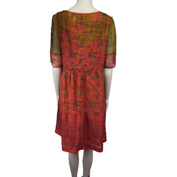 MARC JACOBS Silk Floral Designer Vibrant Red Yellow Summer Short sleeves Dress M - Picture 3 of 8
